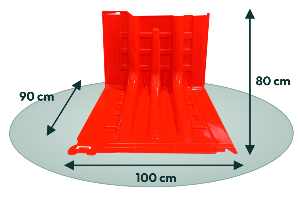 Barrera CDI con sus medidas: 100 cm de ancho, 90 cm de profundidad y 80 cm de alto